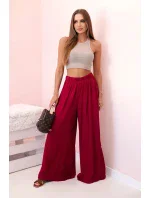Široké dámské kalhoty z viskózy s elastickým pasem tmavě vínové