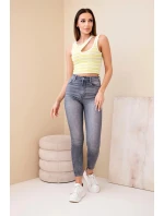 Dámský žebrovaný pruhovaný top bez rukávů s výstřihem zelená