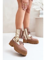 Zazoo 2942 Kožené Boty Worker Se Zlatým Sponou Béžové