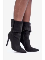 Boty Na Podpatku S Otočeným Svrškem Černé Luxira
