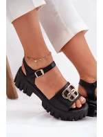 Dámské kožené sandály se zlatým detailem Vinceza 79541 Černé