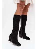 Semišové Kozačky Na Podpatku Se Zipem Černé Lissara