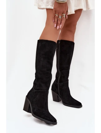 Semišové Kozačky Na Podpatku Se Zipem Černé Lissara