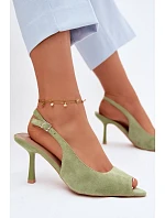 Dámské sandály na jehlovém podpatku Eko semiš zelené Sevina