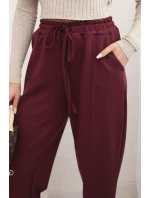 Elegantní dámské kalhoty s vysokým pasem a vázáním v pase bordó