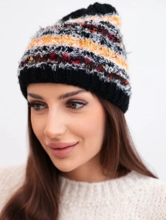 Dámská zimní čepice s barevnou přízí a elastickým stahováním K352 černý+oranžový neon