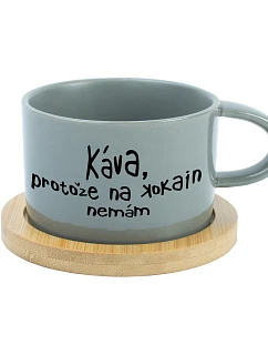 KÁVA, PROTOŽE NA KOKAIN NEMÁM - šedý hrníček makronka 200 ml
