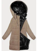 Černo-béžová hrubší oboustranná dámská zimní bunda (V767) Černo-béžová hrubší oboustranná dámská zimní bunda (V767)