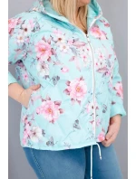 Dámská jarní prošívaná bunda Plus Size s kapucí a květinovým vzorem mátová