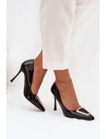 Lakované lodičky se zlatým detailem černé Paivelle