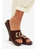 Dámské pantofle se zlatým detailem čokoládové Elmera