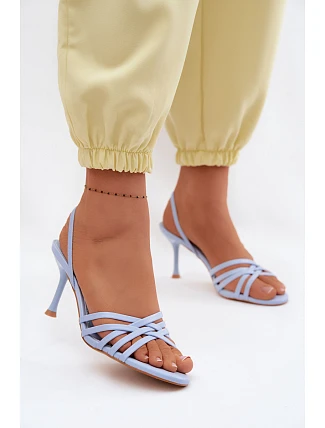 Dámské sandály na podpatku s pásky Modré Velivelle