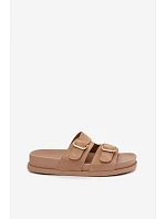 Dámské pantofle s zlatými sponami tmavě béžové Pelorin