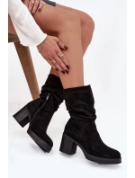 Dámské kotníkové boty s řasením na podpatku Amoria – černé
