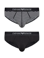 Pánské slipy 2PACK 111733 3F542 16844 černošedé s proužkem - Emporio Armani