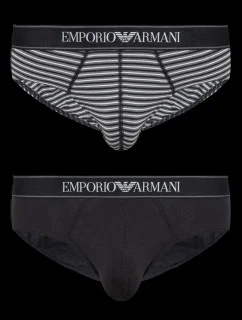 Pánské slipy 2PACK 111733 3F542 16844 černošedé s proužkem - Emporio Armani