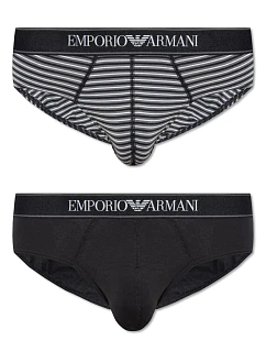 Pánské slipy 2PACK 111733 3F542 16844 černošedé s proužkem - Emporio Armani