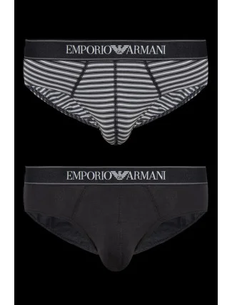 Pánské slipy 2PACK 111733 3F542 16844 černošedé s proužkem - Emporio Armani