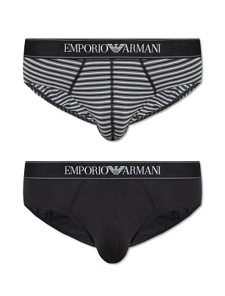 Pánské slipy 2PACK 111733 3F542 16844 černošedé s proužkem - Emporio Armani