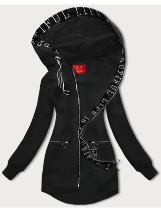 Černá jednoduchá dámská mikina s ozdobným zipem (AMG-37)