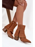 Dámské boty na podpatku se zavinutým lemem Idalia – camel
