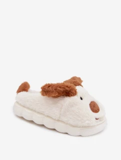 Dětské chlupaté bačkory – hnědé se psy Farnise