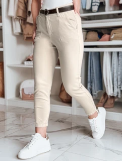 Dámské kalhoty slim fit s páskem TAIRONIK light beige FashionStreet UY2546
