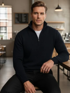 Pánský tmavě modrý zateplený svetr se stojáčkem FashionStreet WX2352