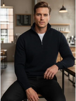 Pánský tmavě modrý zateplený svetr se stojáčkem FashionStreet WX2352