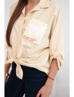 Dámská bavlněná košile s pásky a vázáním žlutá