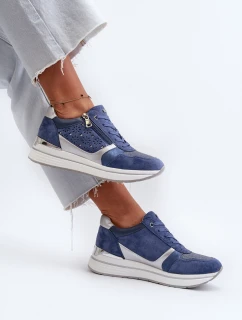 Dámské tenisky na platformě s ažurovým vzorem a flitrem INBLU IN000372 Modré