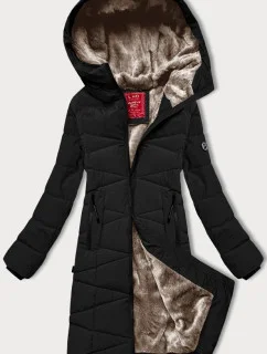 Černá dámská zimní bunda s kožešinovou podšívkou LHD (LHD-24578)