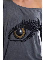 Halenka s potiskem a delšími zády v grafitové barvě