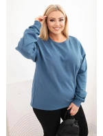 Dámská mikina Plus Size bavlněná basic s kulatým výstřihem modrá