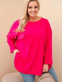 Dámská blůza Plus Size s bavlnou, kapsou a ohrnovaným rukávem fuchsie