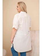 Dámská sukně Plus Size s vyšíváním a ohrnutým rukávem béžová