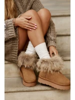 Kožené Sněhule Na Platformě S Kožešinou Camel Avirisa