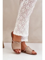 Kožené Pantofle Tmavě Béžové Lewski Shoes 3047