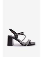 Černé dámské sandály na podpatku s pásky a cyrkony Brelia