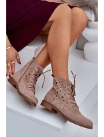 Dámské šněrovací kotníkové botky s perforovaným vzorem – béžové S.Barski