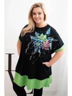 Dámská tunika Plus Size s květinovým vzorem a ozdobnými perličkami zelená