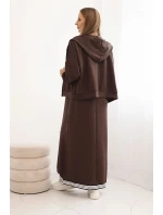 Dámský komplet s viskózou se zapínací blůzou a dlouhou sukni hnědý Dámský komplet s viskózou se zapínací blůzou a dlouhou sukni hnědý