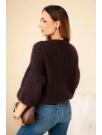 Svetr dámský z mohairu s krátkým rukávem hnědý Svetr dámský z mohairu s krátkým rukávem hnědý