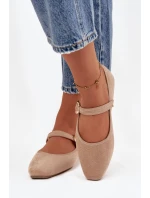 Baleríny s páskem a zlatým sponou Eko semiš Béžové Adelora