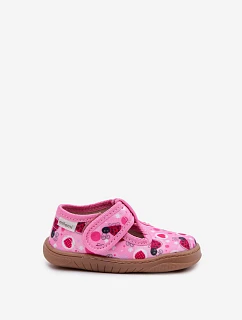 Dětské domácí pantofle Barefoot s červenými srdíčky na suchý zip Milami Růžové Talirae