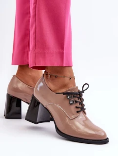 Béžové dámské patentované boty na vysokém podpatku Nelione