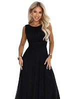 678-3 ELIRA dlouhé tylové maxi šaty s kulatým výstřihem – černé 678-3 ELIRA dlouhé tylové maxi šaty s kulatým výstřihem – černé
