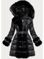 Černá dámská zimní bunda s ozdobnou kožešinou (7729)