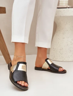 Elegantní Pantofle Z Přírodní Kůže Na Plochém Podpatku Zazoo 40423 Černé