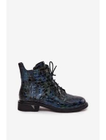 Lakované dámské kotníkové boty z pravé kůže D&A LZ52-962 tmavě modré Lakované dámské kotníkové boty z pravé kůže D&A LZ52-962 tmavě modré